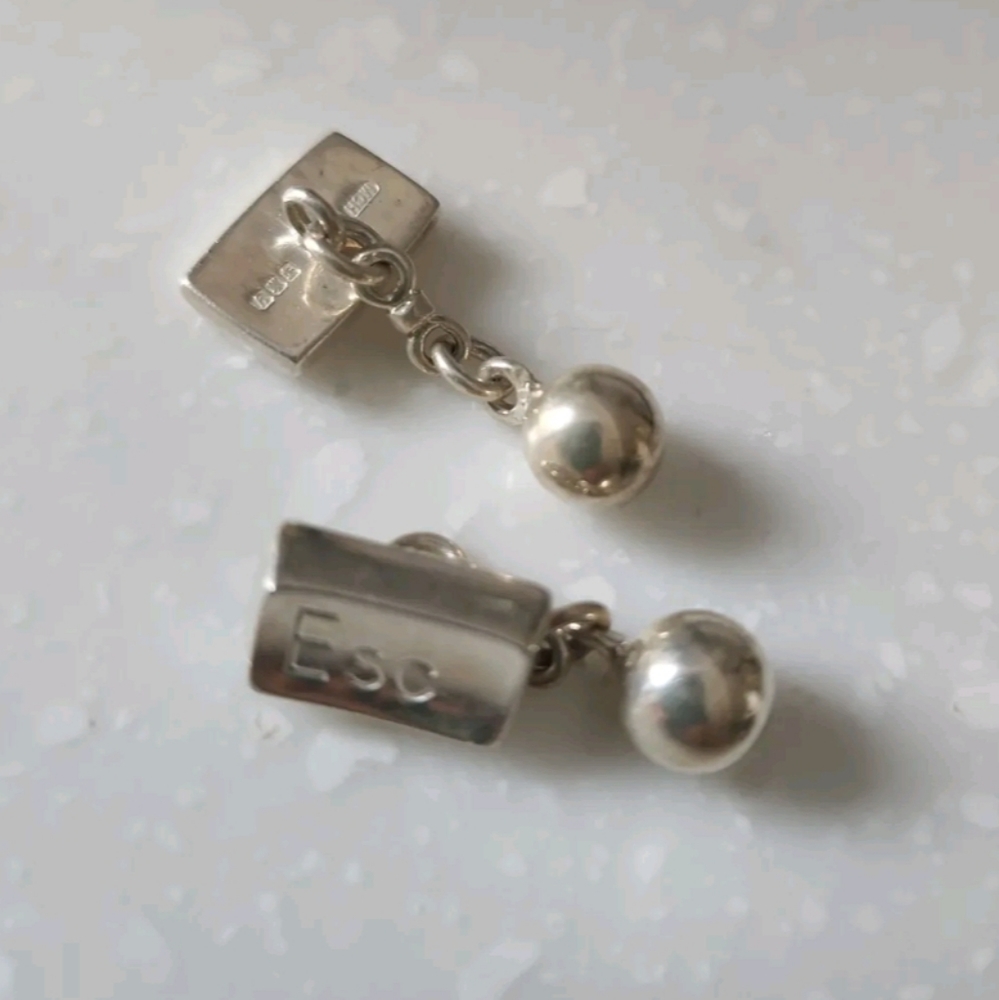 Vintage Silver Cufflinks Keyboard ESC with Edinburgh Caste Stamp , York.